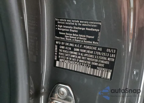 2013 Porsche 911 Carrera S z USA, uszkodzony, nr VIN WP0AB2A92DS123171